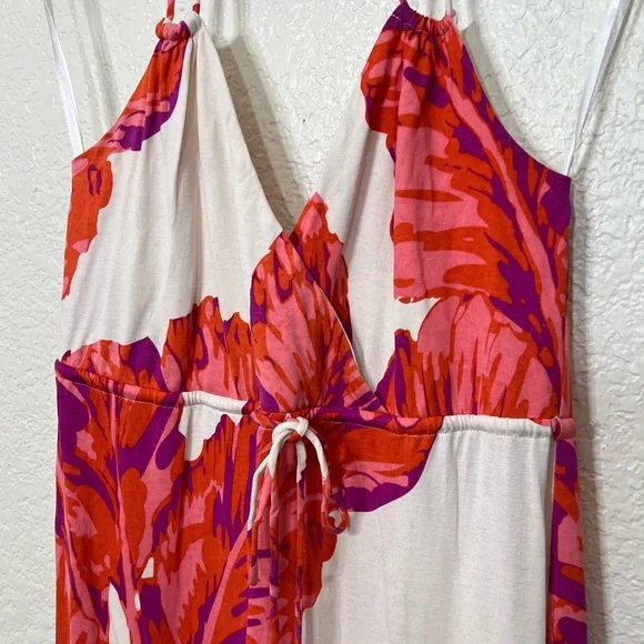 Banana Republic Milly Collection Chili Red Banana Leaf Silk Jersey Maxi Dress S - Picture 7 of 13